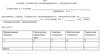 Акт незавершенного строительства Акт незавершенного строительства