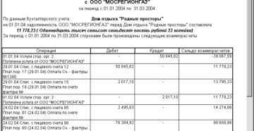 Реестр актов сверок кредиторской задолженности